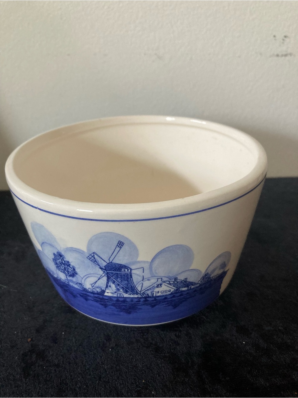 Vintage Dutch Windmill Blue & White Sailboat Delft-style Pottery Bowl Planter